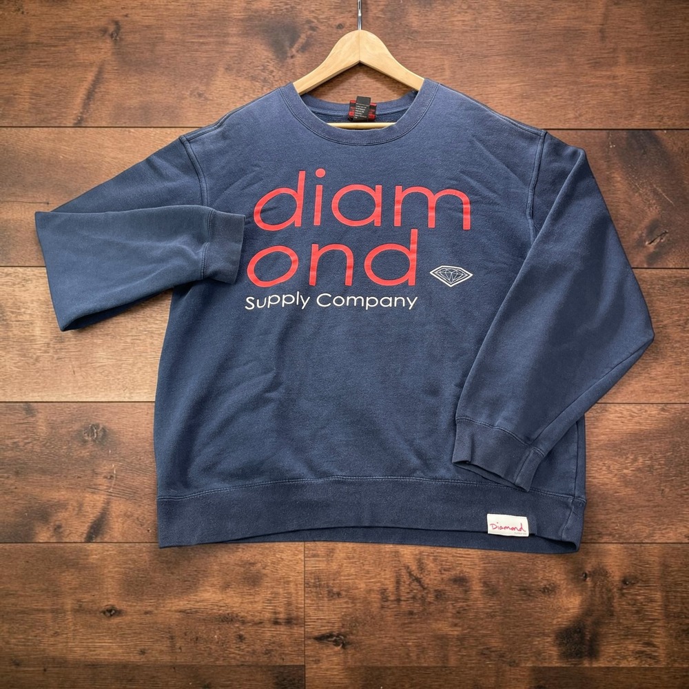 Diamond Supply Co Mens Navy Blue Graphic Logo Crewneck Sweatshirt Large RN79563